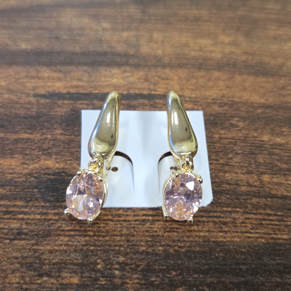 18k Gold Light Pink CZ Earrings - Picture 10 of 10